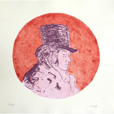 Retrato de Goya con fondo rojo